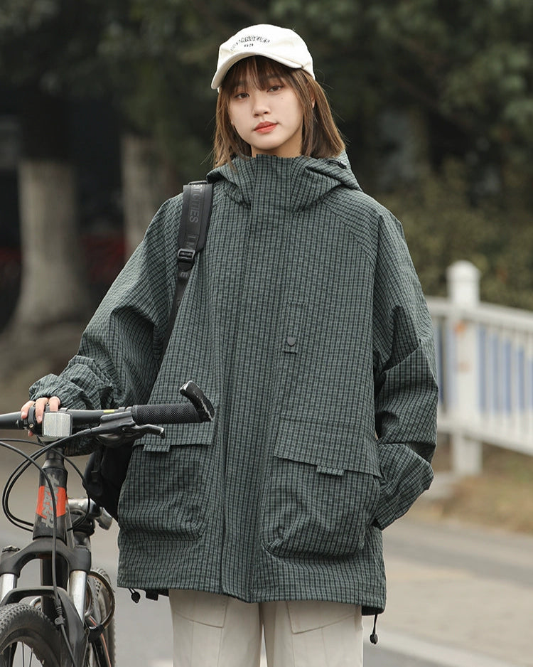CHECK PATTERN HOODED JACKET W1491
