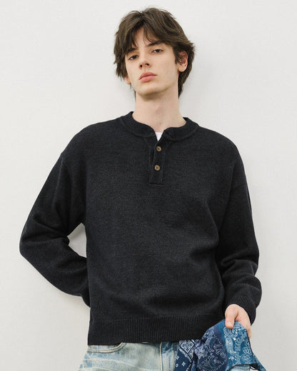 HENLEY BUTTON KNIT TOPS W1497