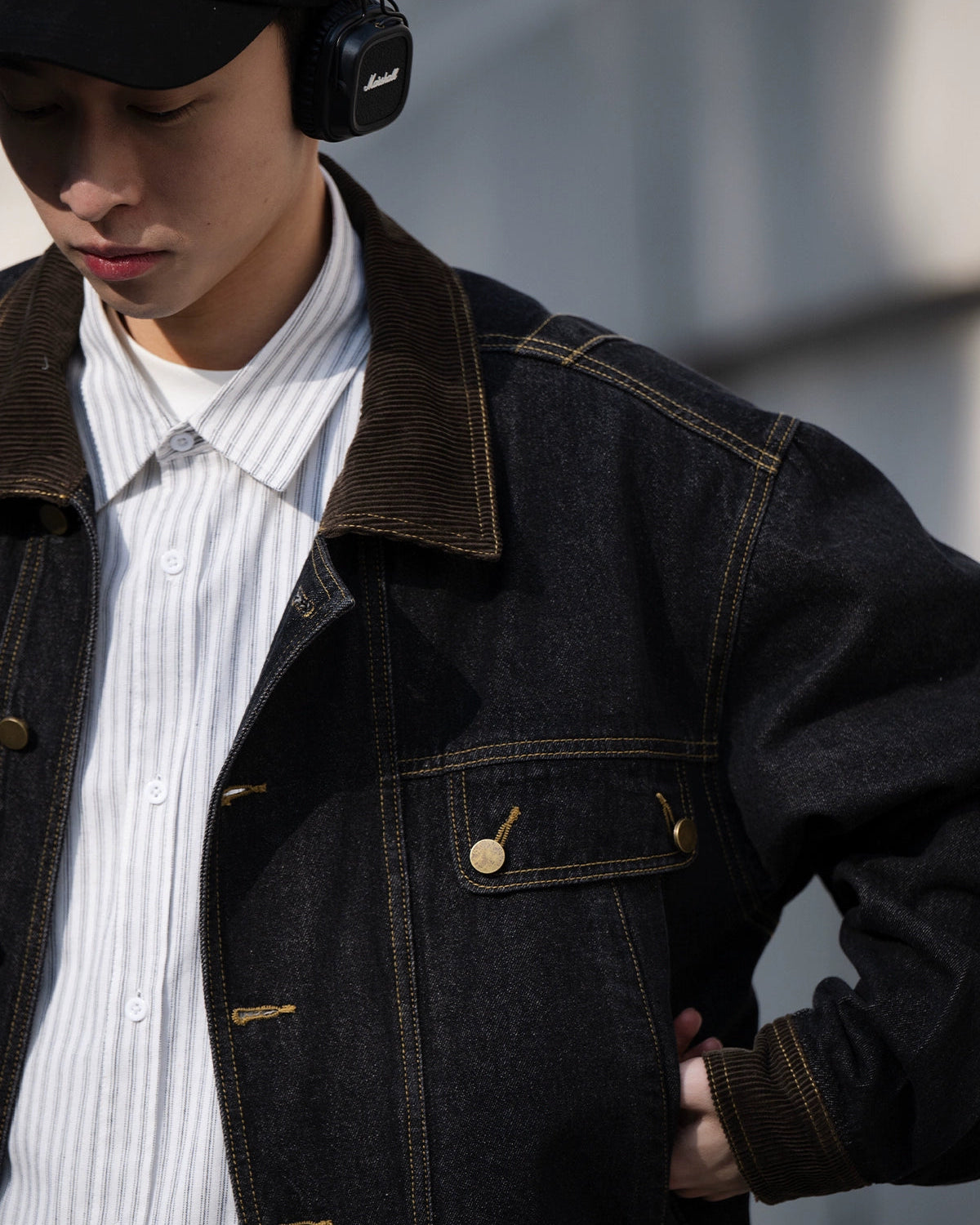 CORDUROY COLLAR DENIM JACKET W1492