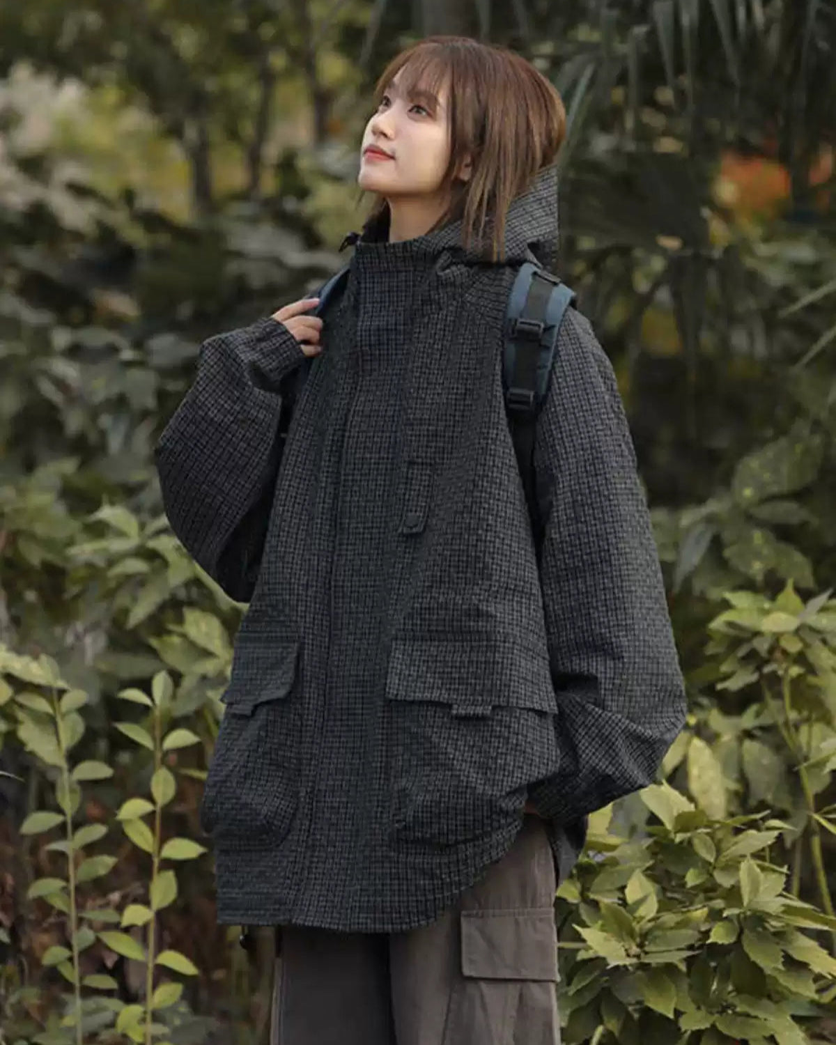 CHECK PATTERN HOODED JACKET W1491