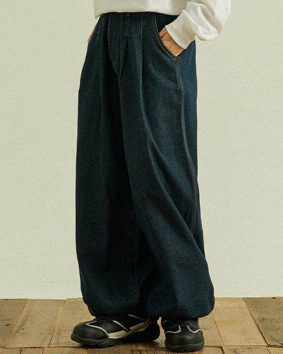 TUCK WAIST DENIM PANTS W1587