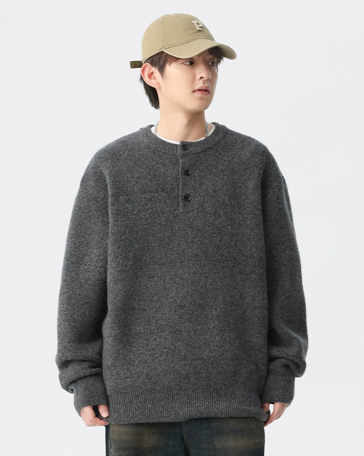 BRUSHED HENLEY NECK RELAXED KNIT W1500