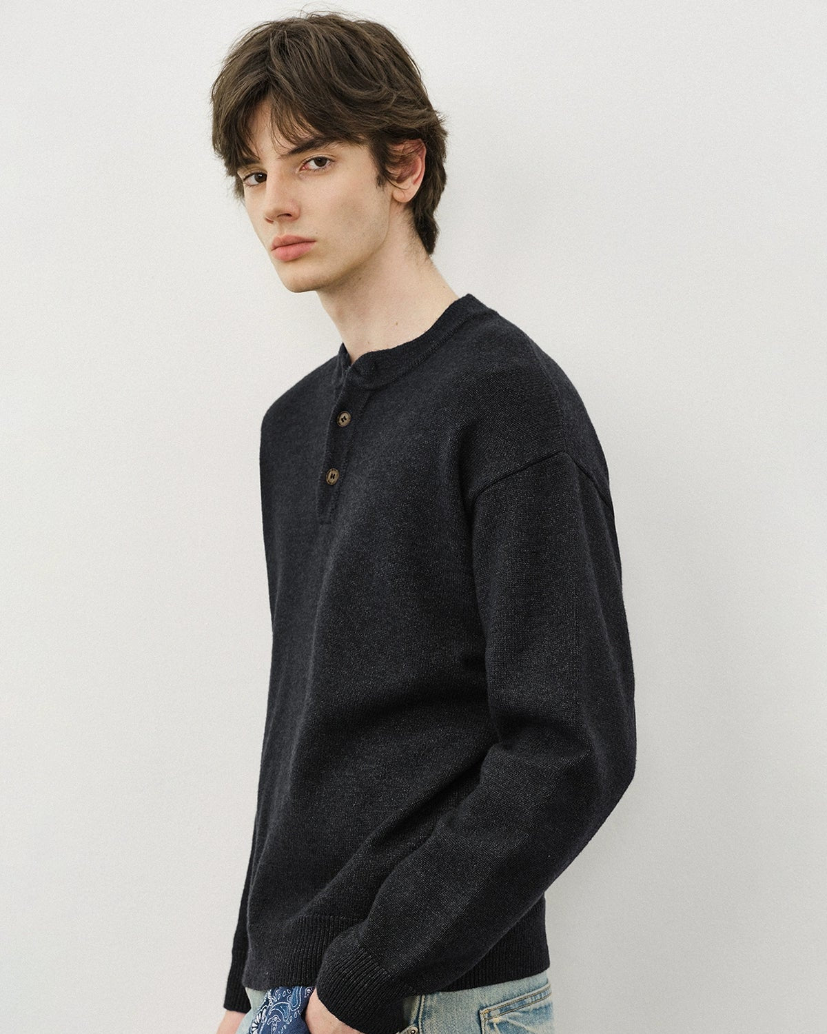 HENLEY BUTTON KNIT TOPS W1497