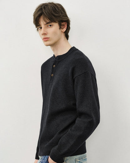 HENLEY BUTTON KNIT TOPS W1497