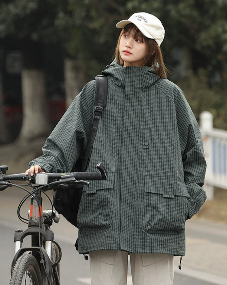 CHECK PATTERN HOODED JACKET W1491