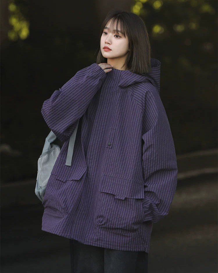 CHECK PATTERN HOODED JACKET W1491