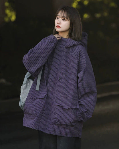 CHECK PATTERN HOODED JACKET W1491