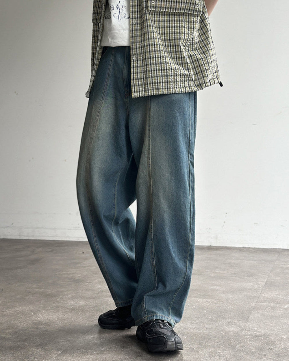 WASHED BLUE WIDE DENIM PANTS W1797