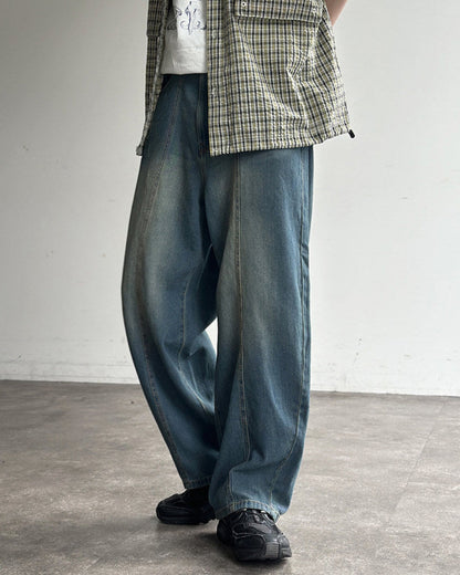 WASHED BLUE WIDE DENIM PANTS W1797