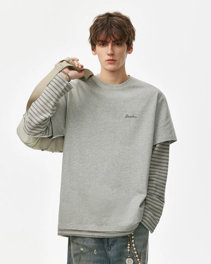 LAYERED STRIPE SLEEVE LONG TEE W1499