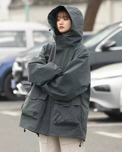 CHECK PATTERN HOODED JACKET W1491