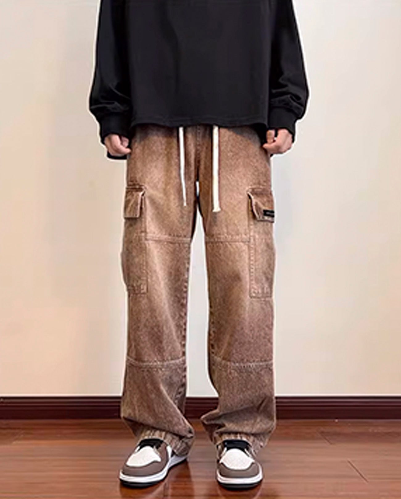 LOOSE WASHED DENIM CARGO PANTS W1035