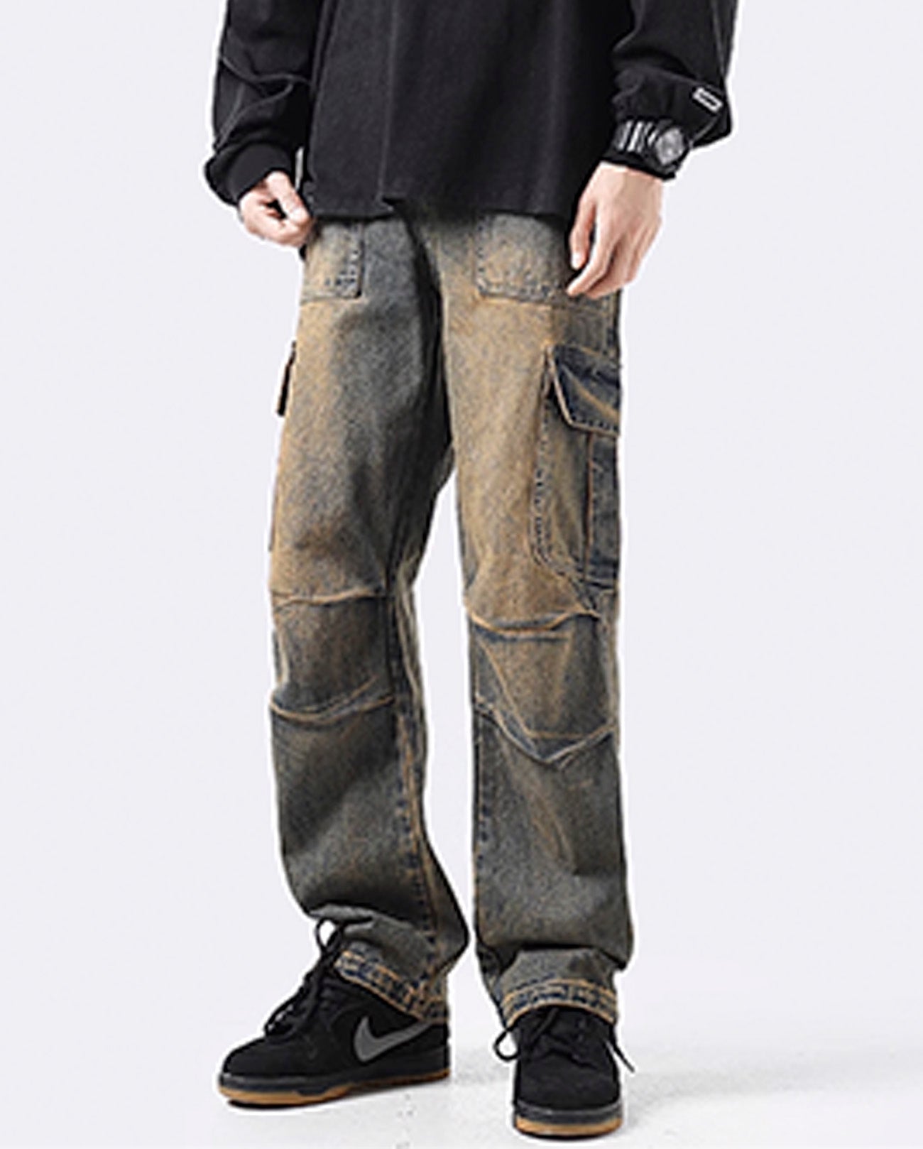 VINTAGE WASHED DENIM CARGO PANTS W1036