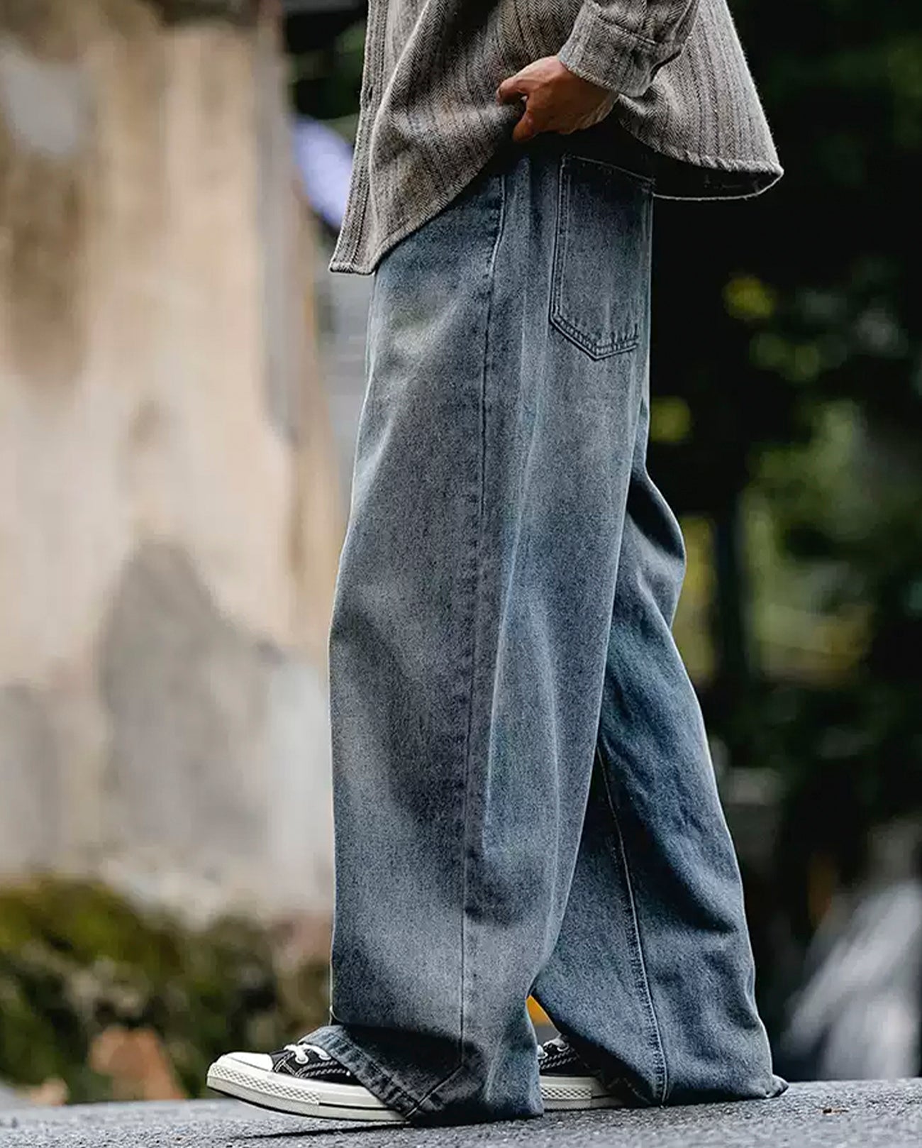 BASIC LOOSE WASHED DENIM PANTS W1308