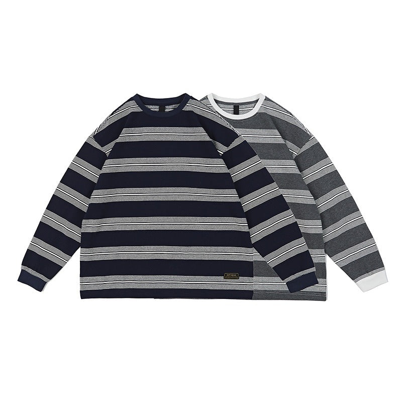 RETRO STRIPED ROUND NECK SHIRT W736