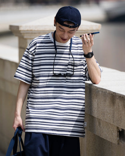 LOOSE RETRO WASH STRIPE T-SHIRTS W224